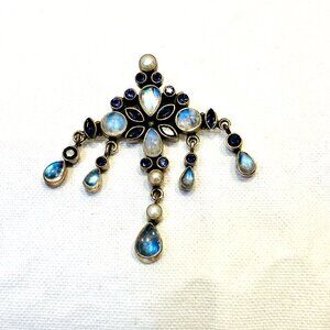 Nicky Butler Brooch in Sterling Silver with Moonstones Vintage 2000s
